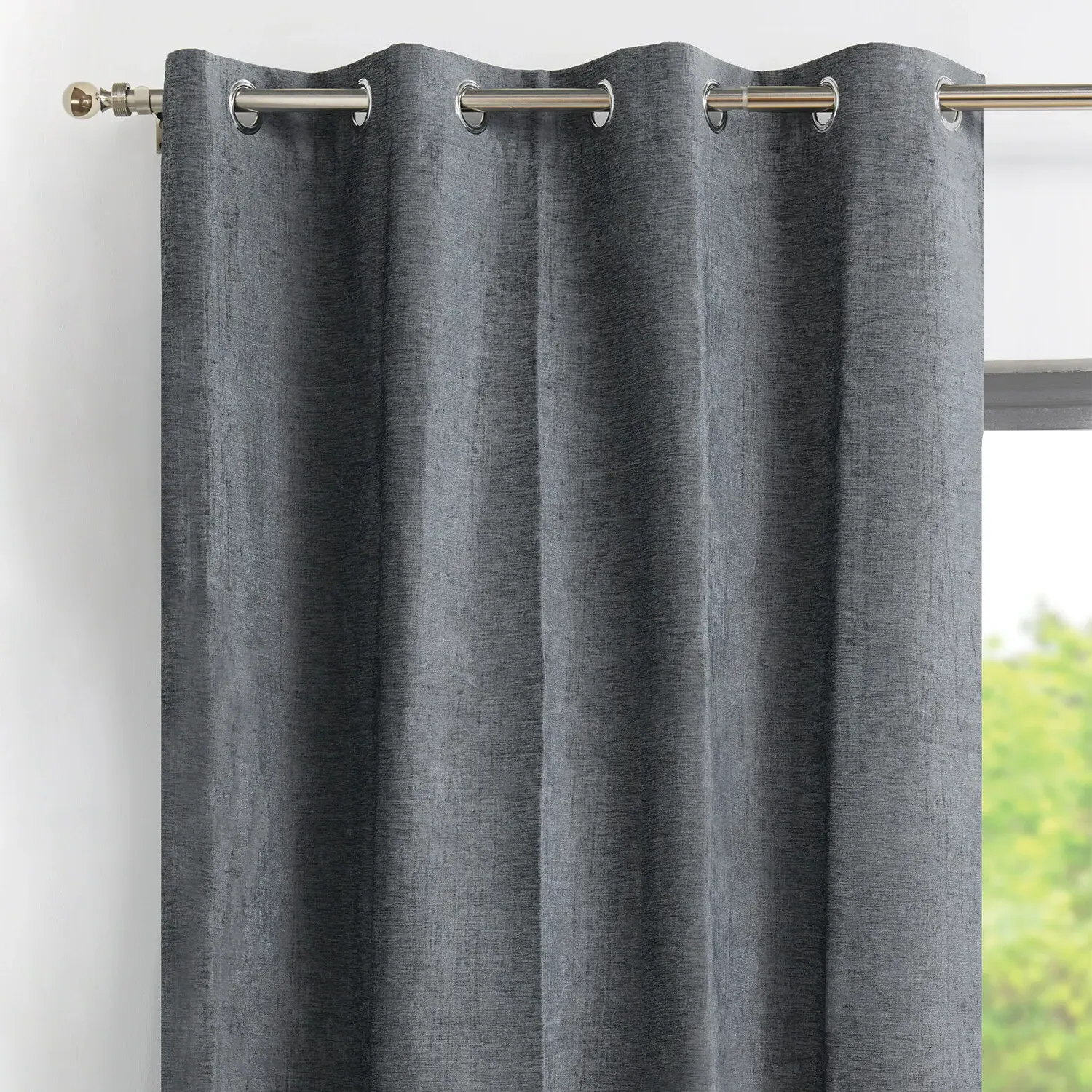 Selena Blackout Curtain Panel with Eyelet Header - Charcoal