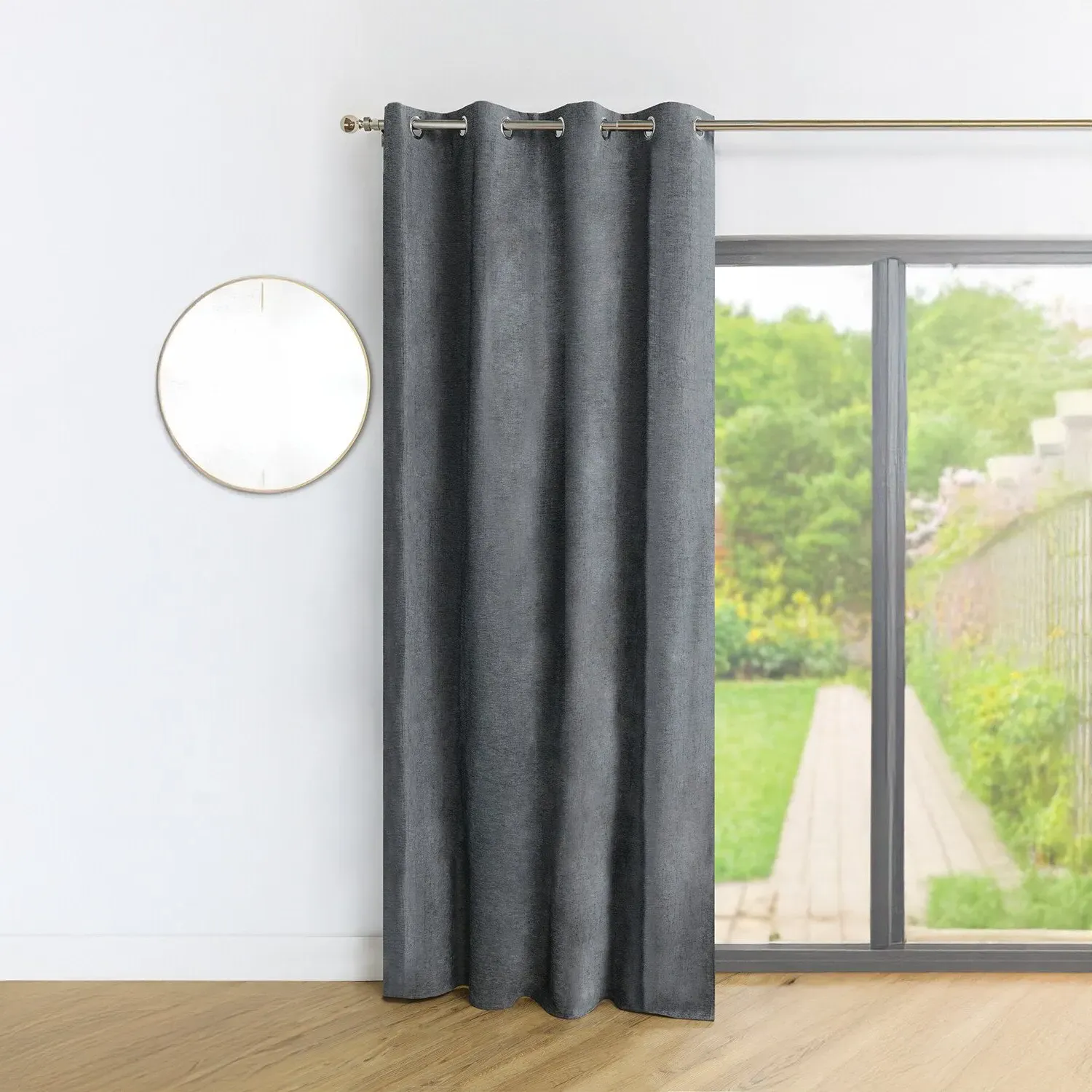 Selena Blackout Curtain Panel with Eyelet Header - Charcoal image