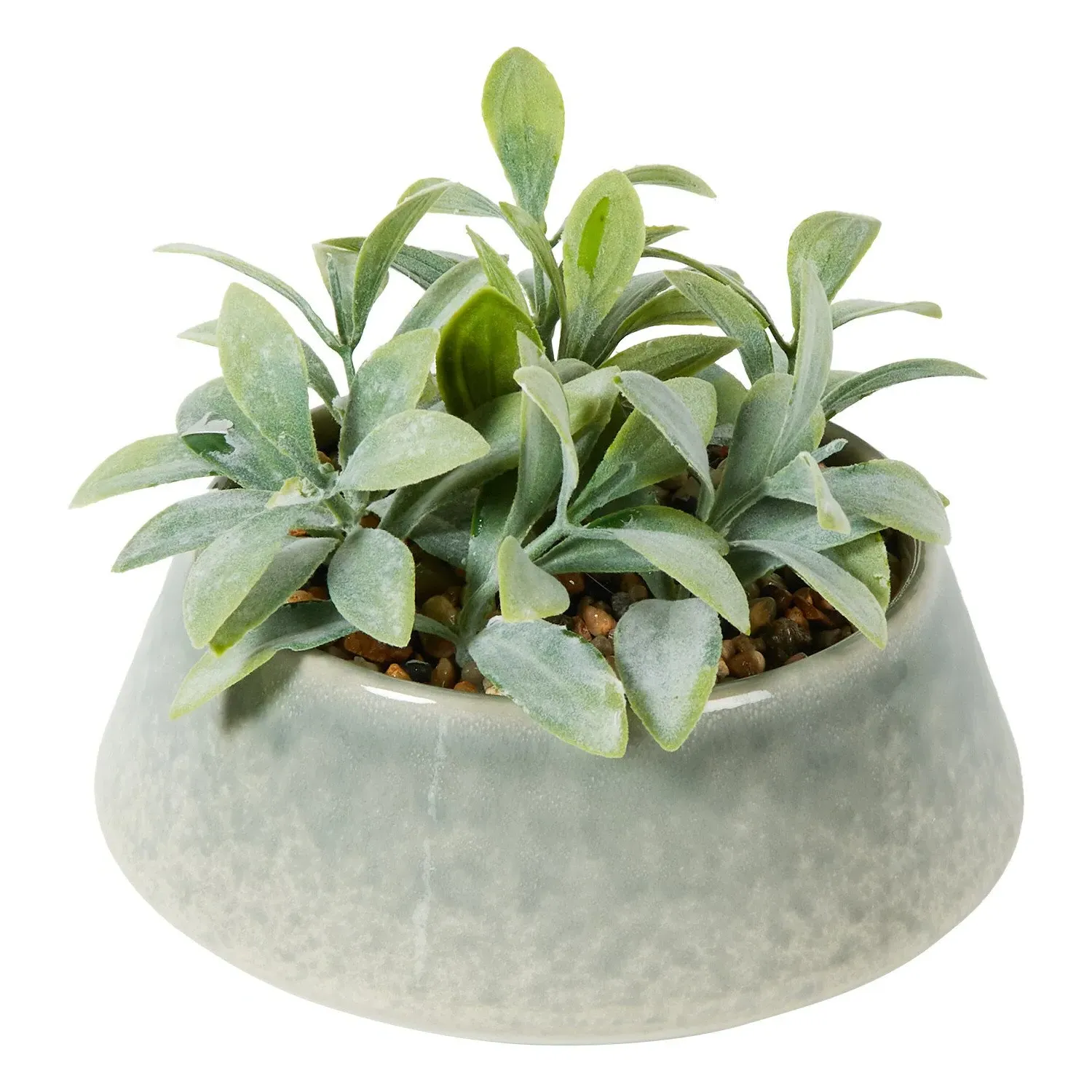 Senecio Artificial Plant - Green, Reactive Glaze Pot image