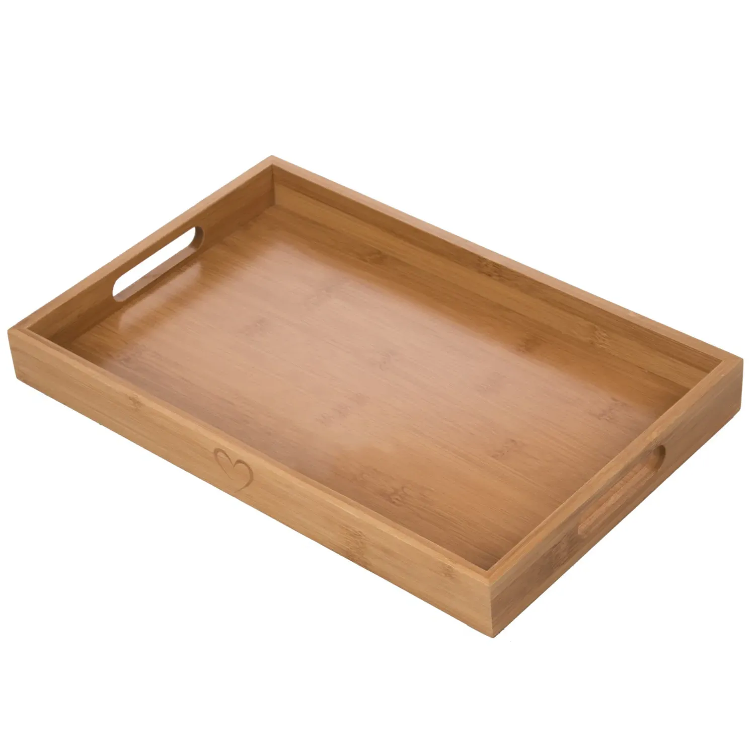 Serving Tray with Heart Engraving - Brown, Bamboo