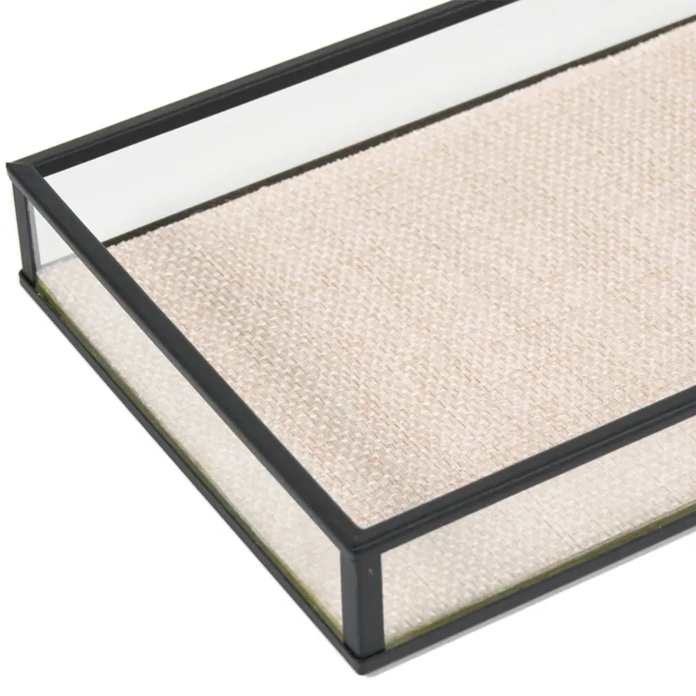 Set of 2 Glass and Linen Trays - Natural