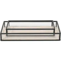 Set of 2 Glass and Linen Trays - Natural