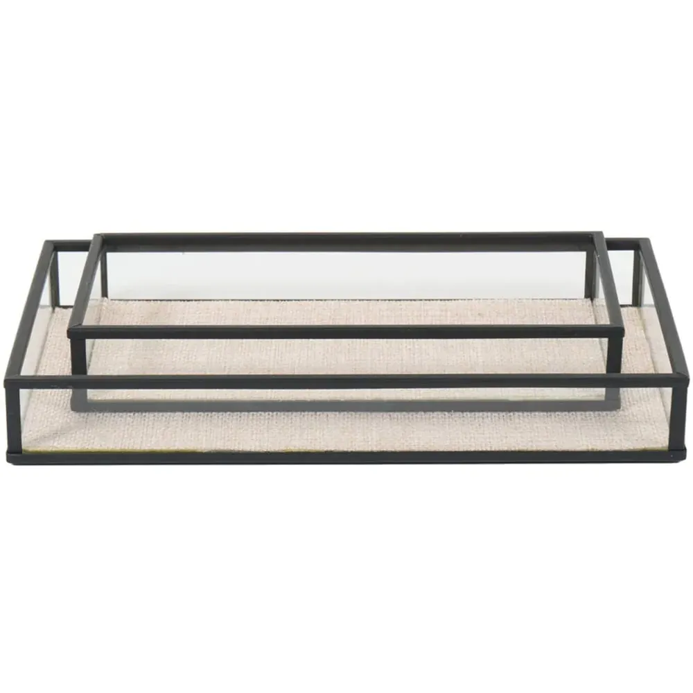 Set of 2 Glass and Linen Trays - Natural image