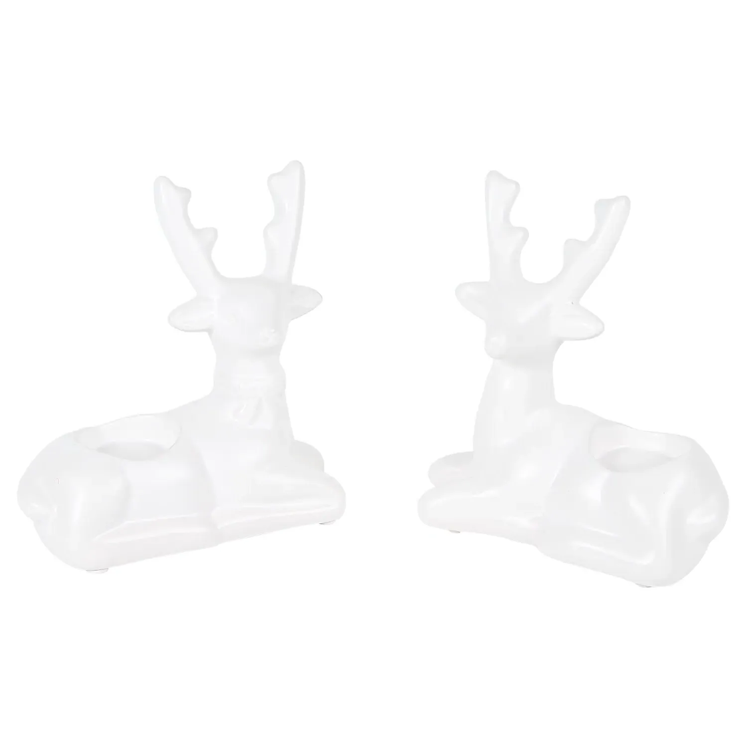 Set of 2 Reindeer Tealight Holders - White