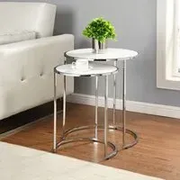 Set of 2 Round Side Tables - White Gloss