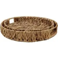 Set of 2 Round Water Hyacinth Trays - Brown