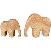 Set of 2 Wood Effect Elephant Ornaments - Natural