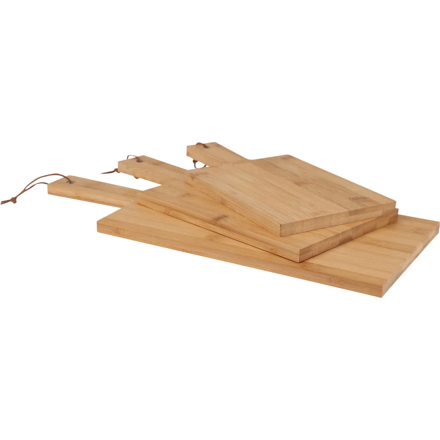 Set of 3 Bamboo Cutting Boards with Leather Rope - Natural