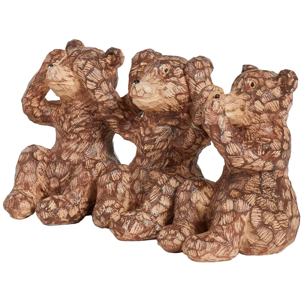 Set of 3 Brown Bears Ornament - Brown