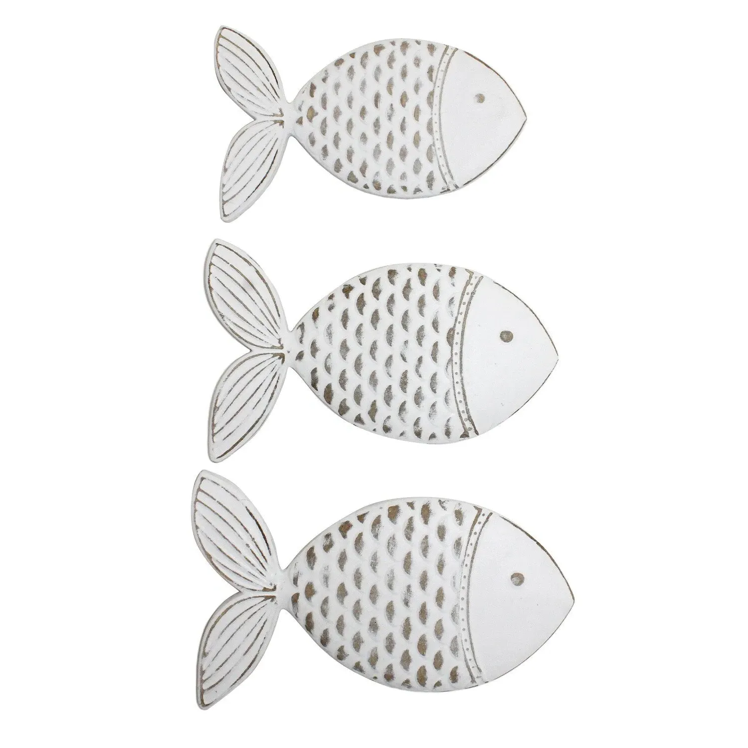 Set of 3 Fish Wall Art - White image