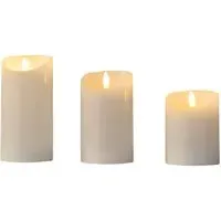 Set of 3 LED Scented Candles - White, Suede