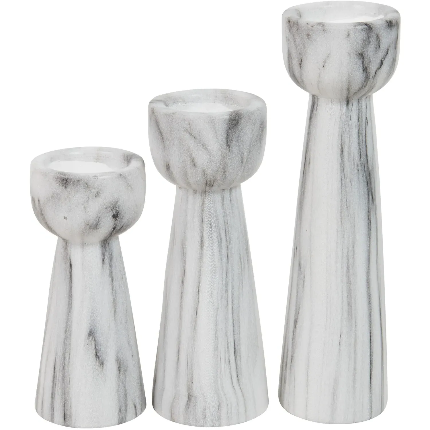 Set of 3 Marble Tealight Holders - White, Ceramic