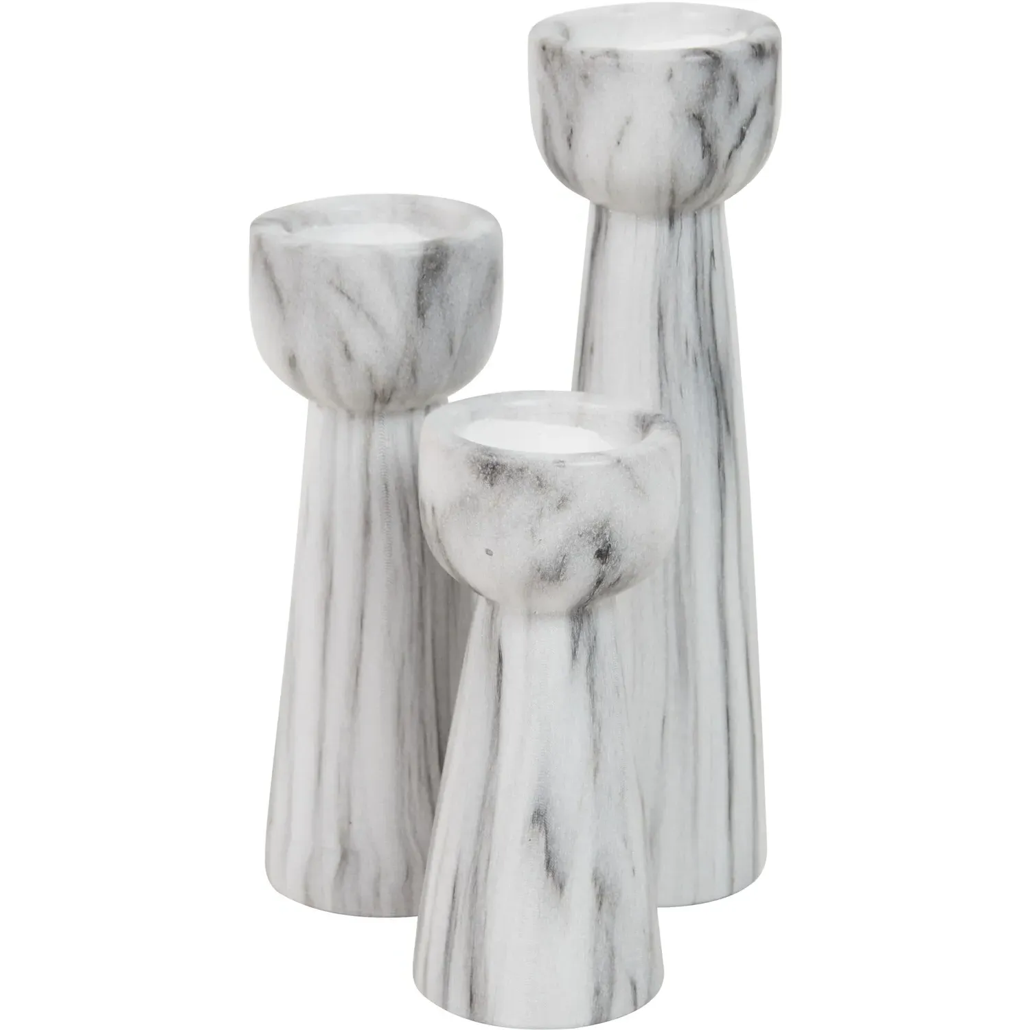 Set of 3 Marble Tealight Holders - White, Ceramic