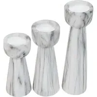 Set of 3 Marble Tealight Holders - White, Ceramic