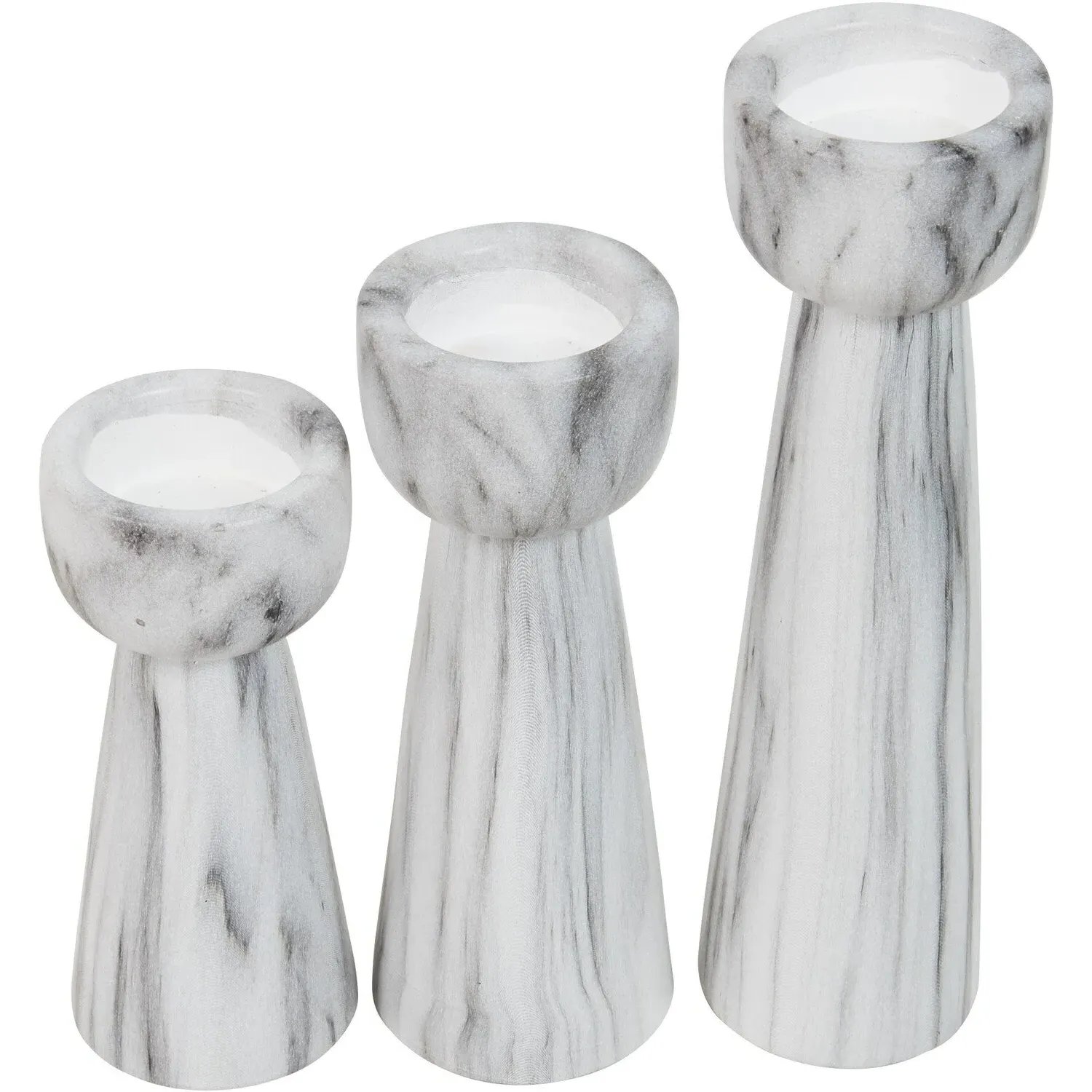 Set of 3 Marble Tealight Holders - White, Ceramic