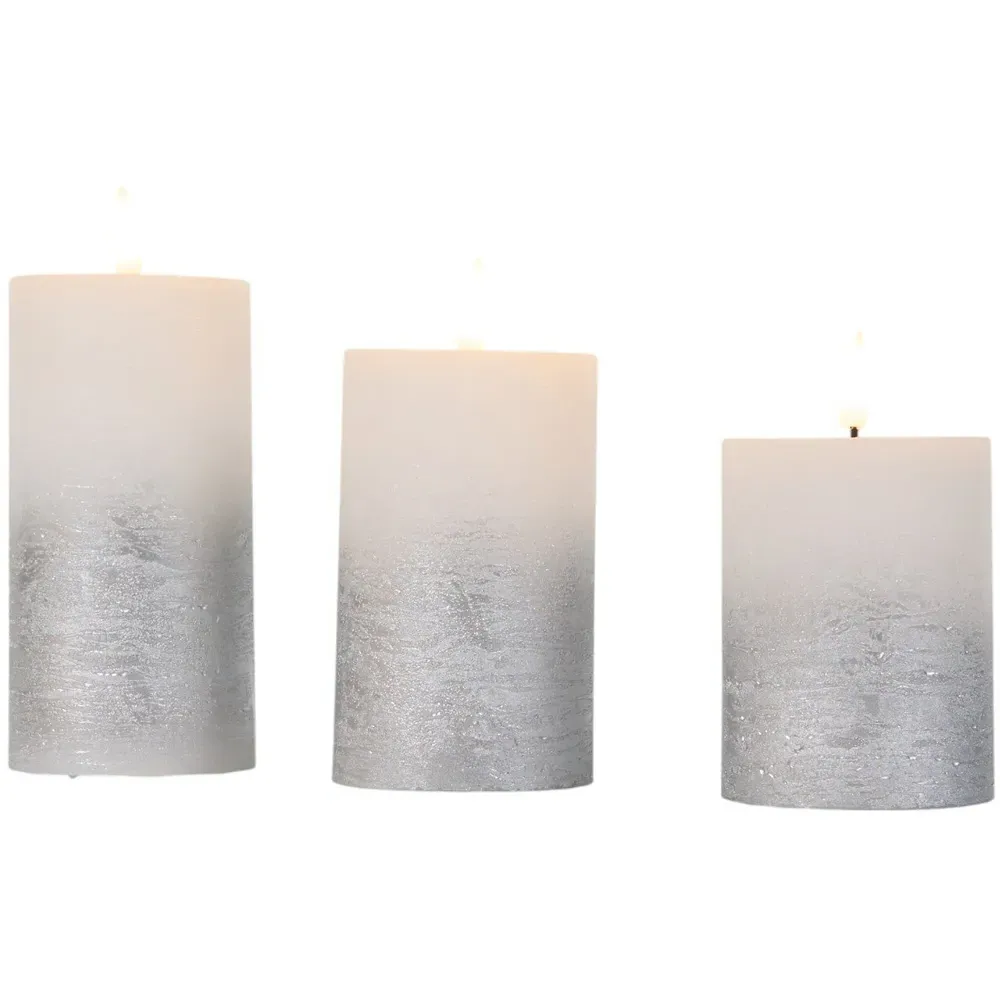 Set of 3 Ombre LED Candles - Silver
