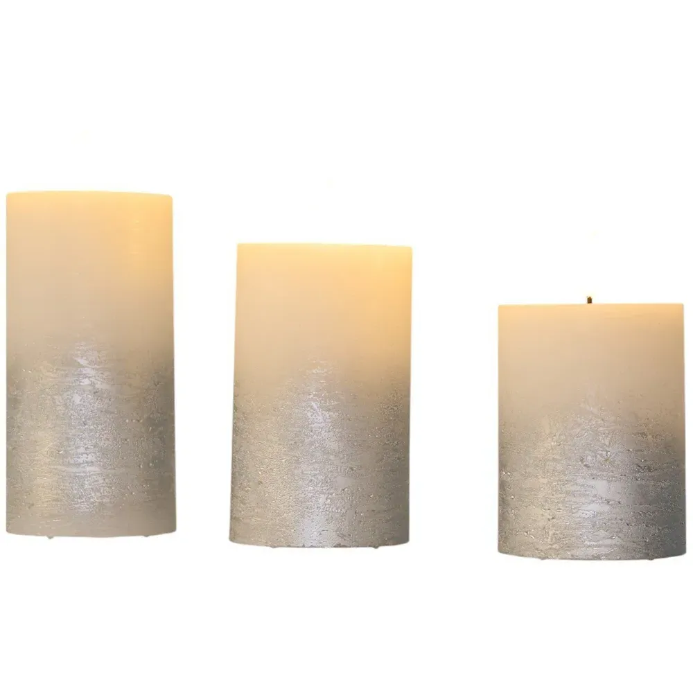 Set of 3 Ombre LED Candles - Silver