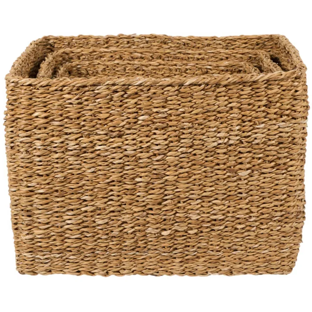 Set of 3 Rectangular Storage Baskets - Brown