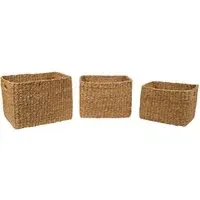 Set of 3 Rectangular Storage Baskets - Brown