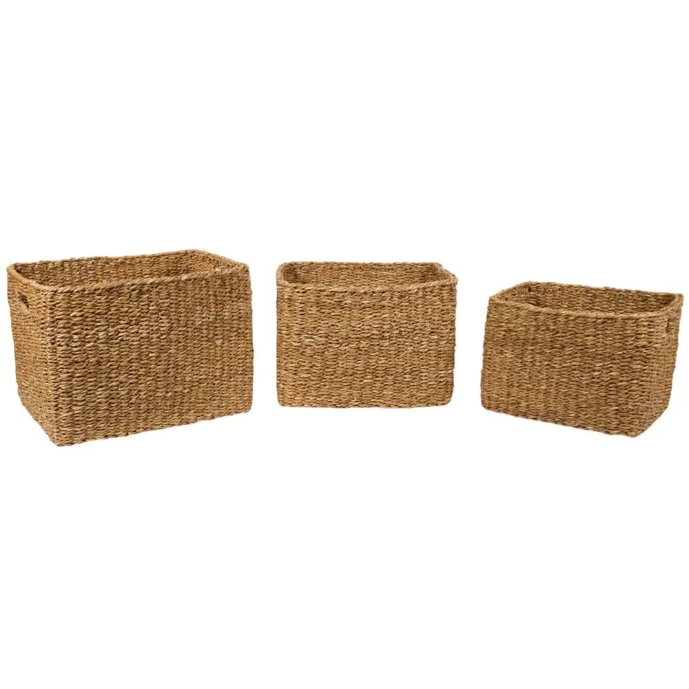 Set of 3 Rectangular Storage Baskets - Brown image