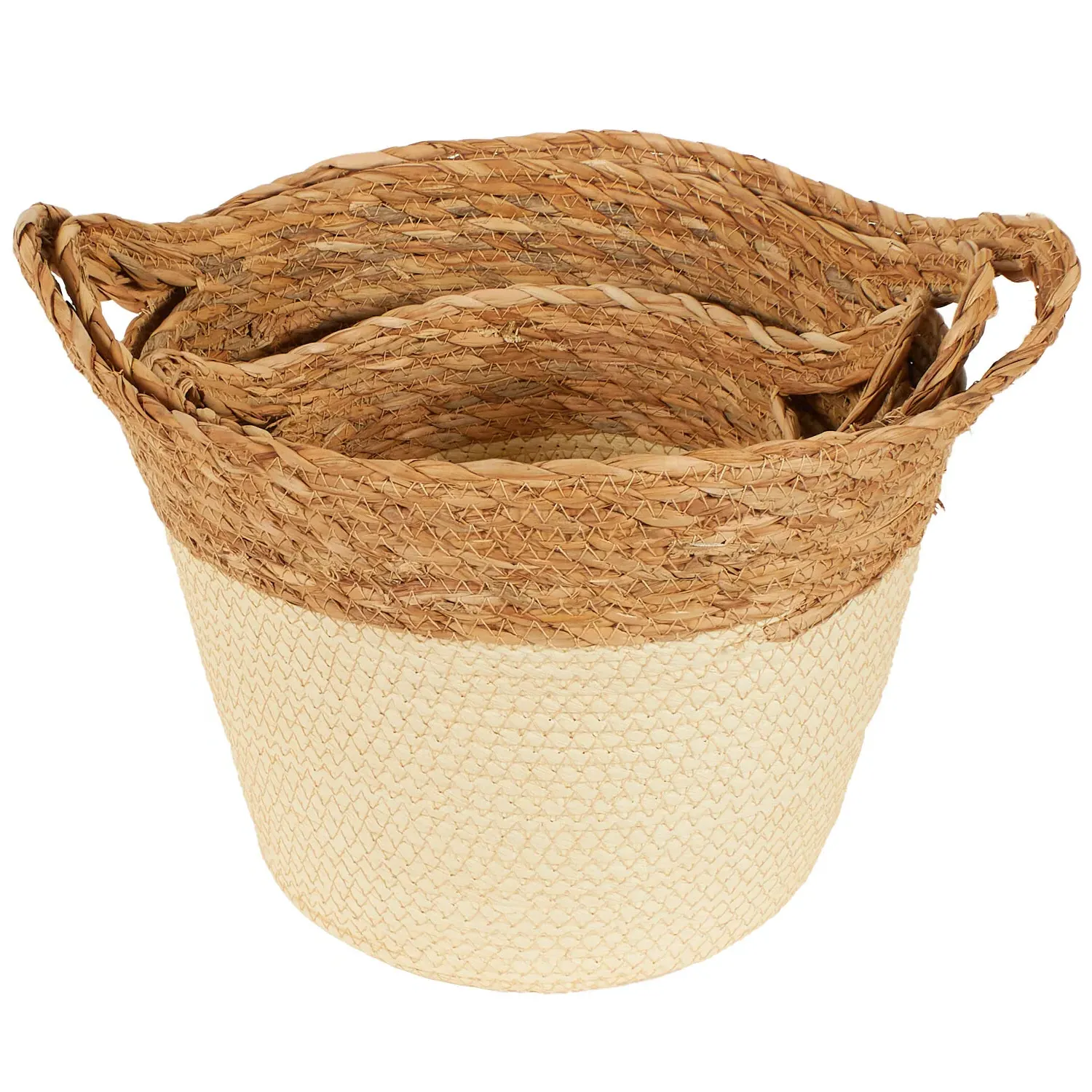 Set of 3 Storage Baskets with Handles - Brown