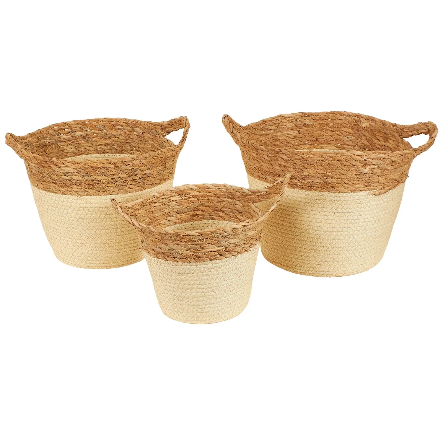 Set of 3 Storage Baskets with Handles - Brown