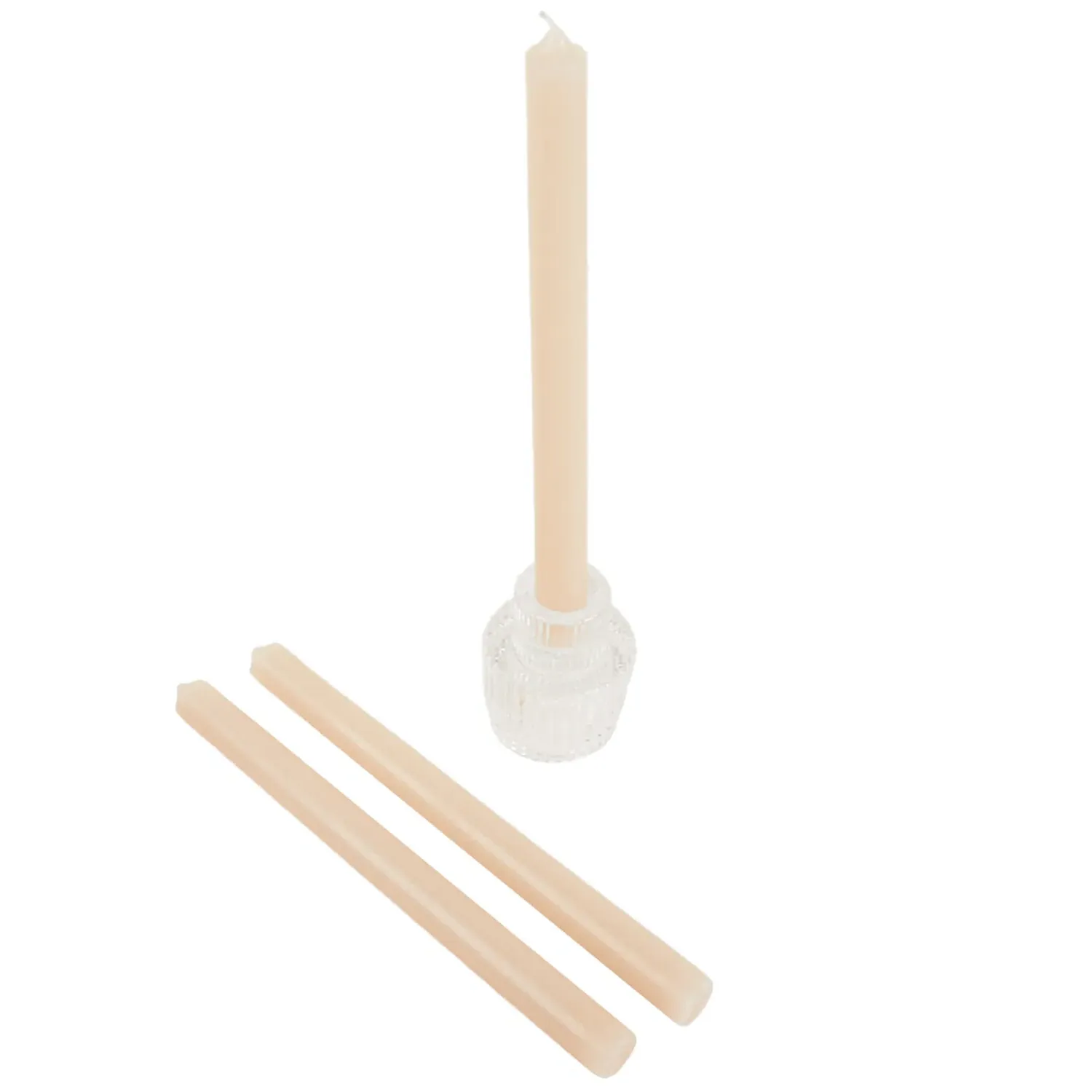 Set of 3 Taper Candles and Candle Holder - Multicolour