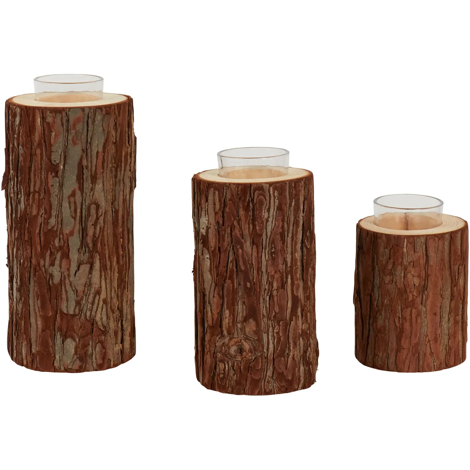 Set of 3 Wood Tealight Holders - Brown
