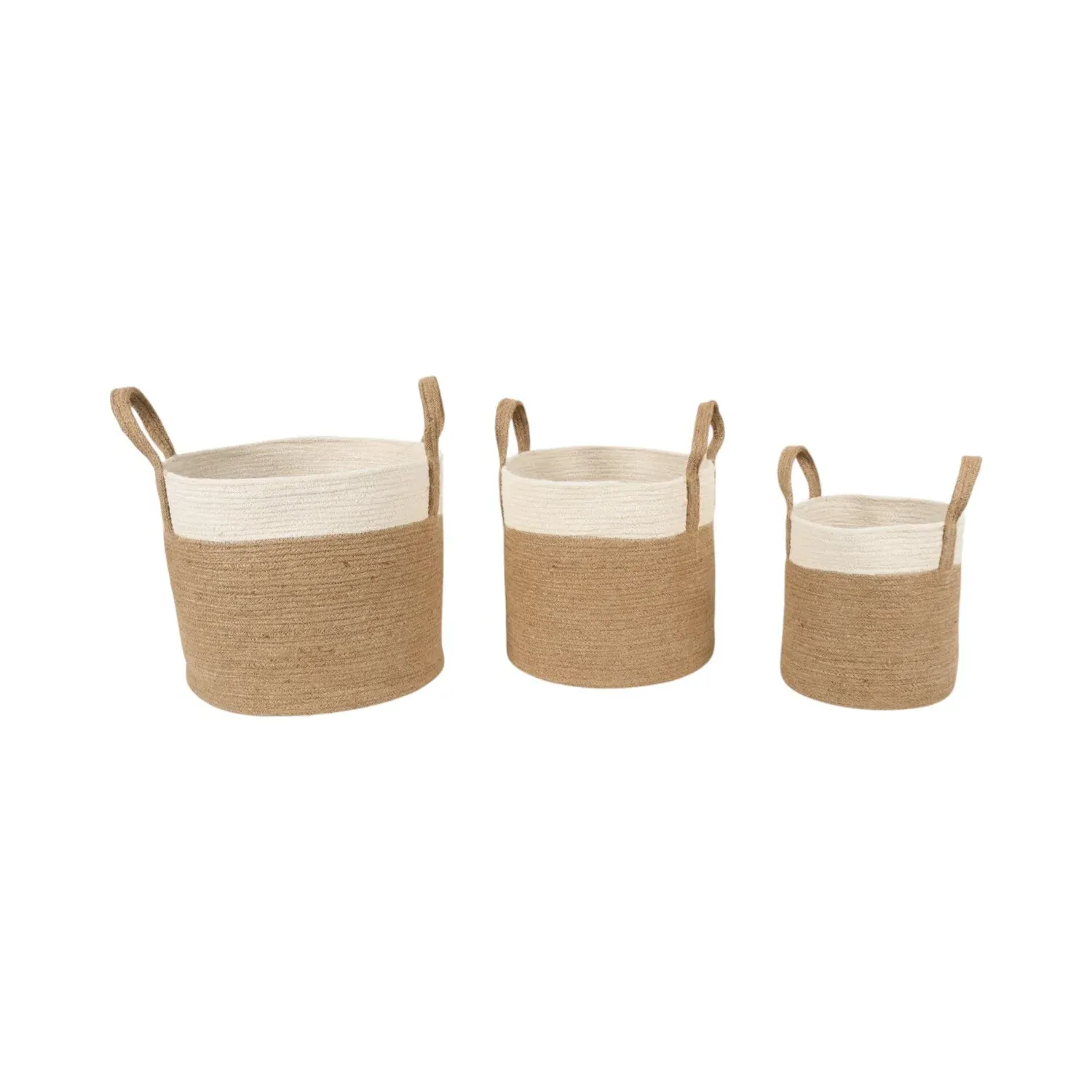 Set of 3 Woven Storage Baskets with Handles - Natural