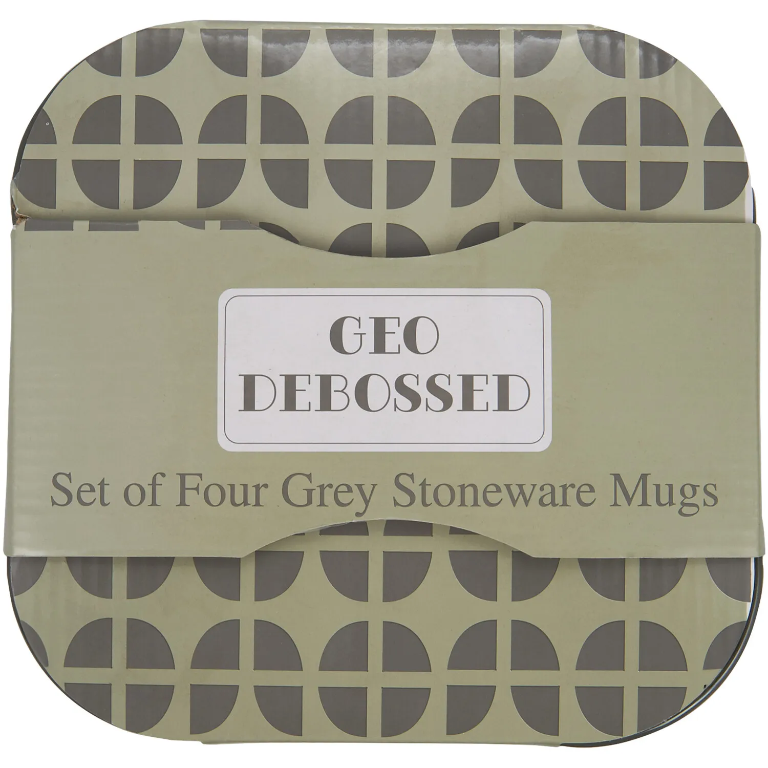 Set of 4 Geo Debossed Mugs - Grey