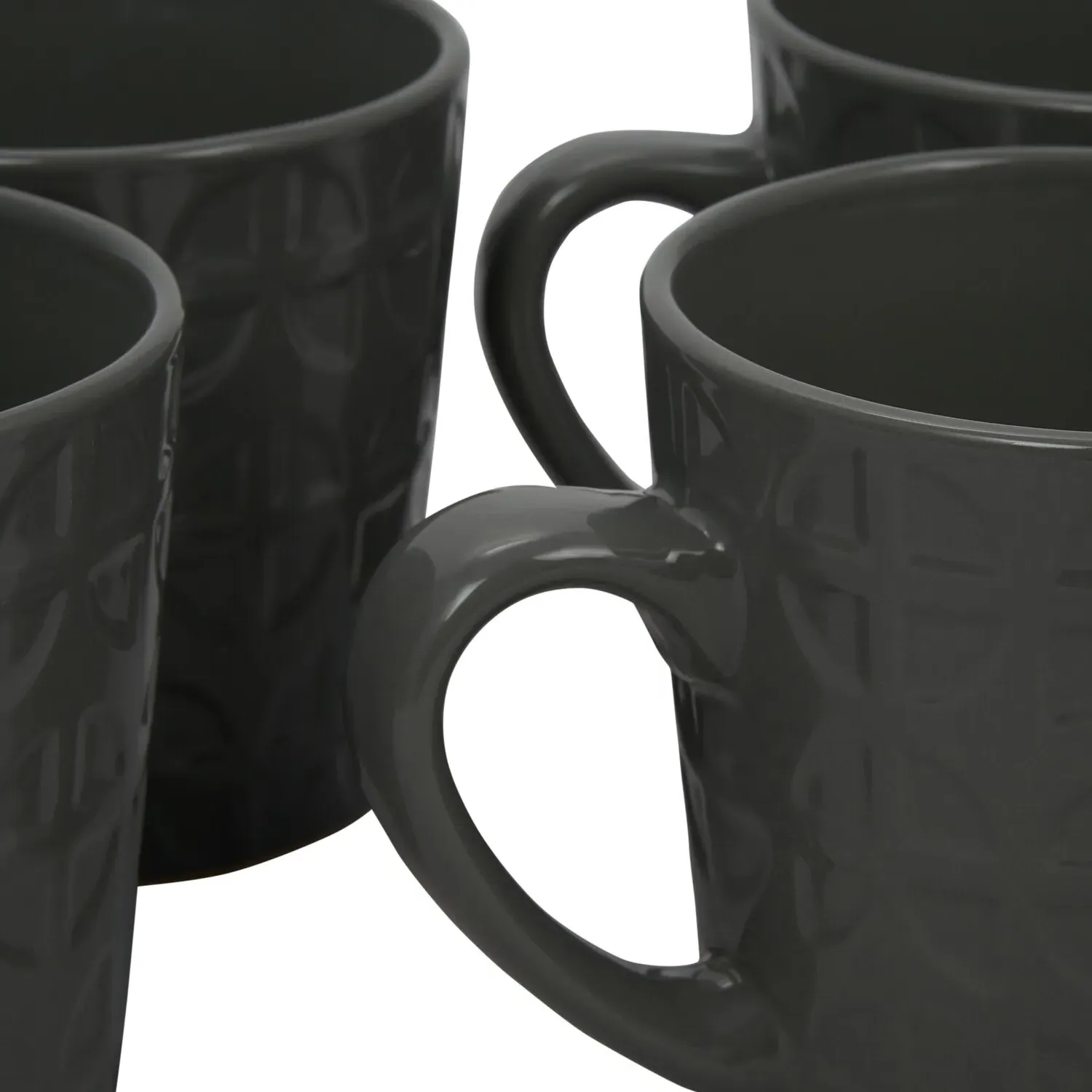 Set of 4 Geo Debossed Mugs - Grey