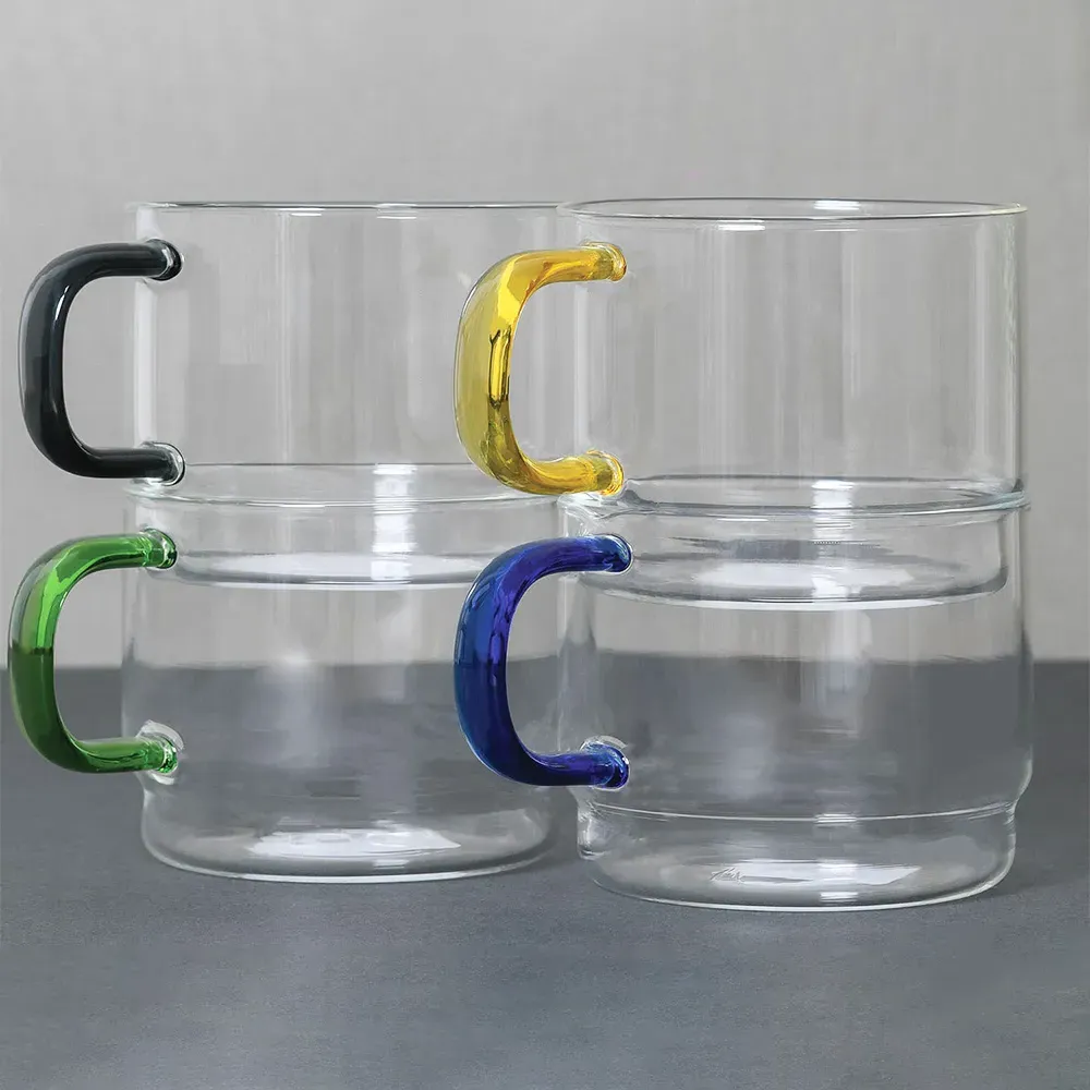 Set of 4 Stackable Glass Coffee Cups - Clear