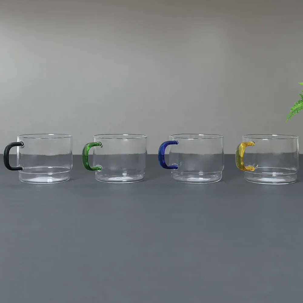 Set of 4 Stackable Glass Coffee Cups - Clear