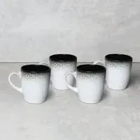 Set of 4 Stoneware Mugs with Black Rim - Black, White