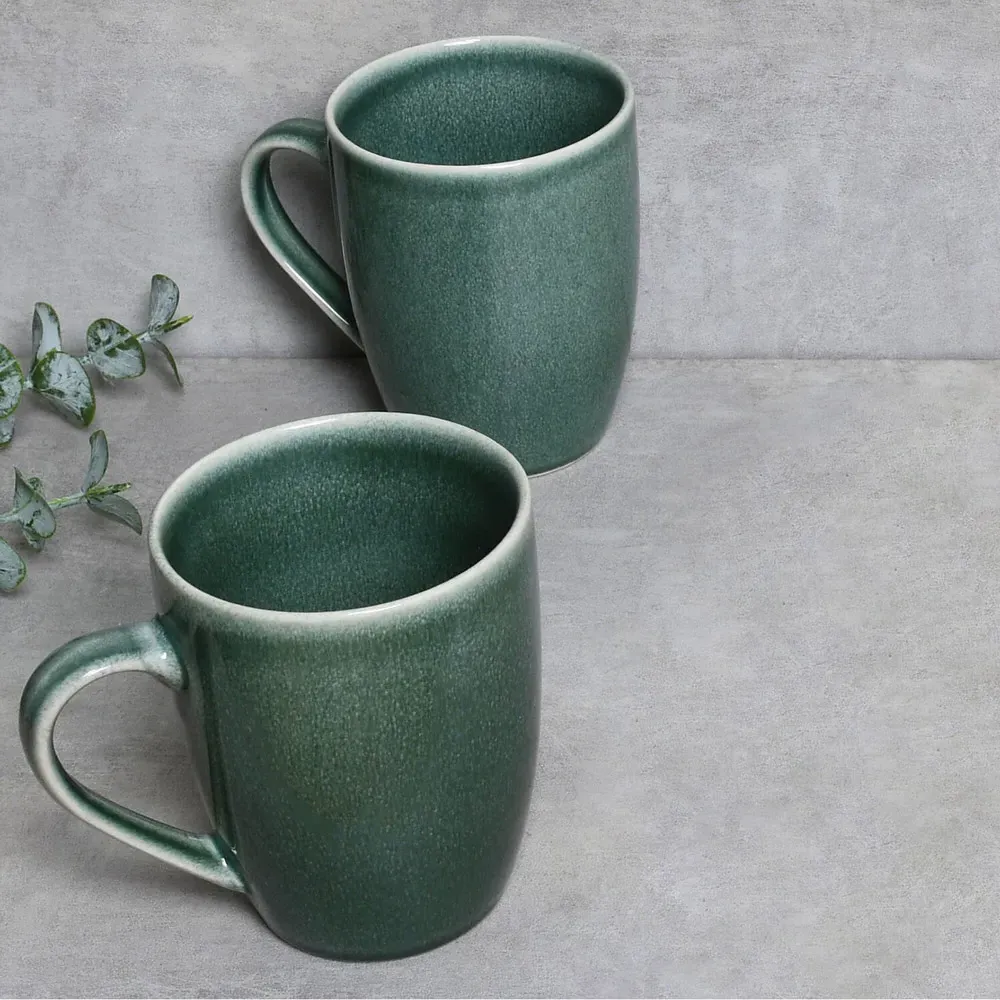 Set of 4 Stoneware Mugs with Reactive Glaze - Green