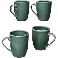 Set of 4 Stoneware Mugs with Reactive Glaze - Green