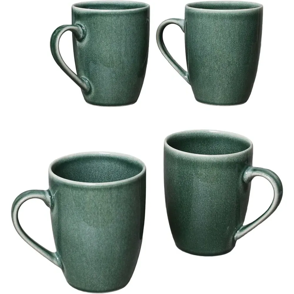 Set of 4 Stoneware Mugs with Reactive Glaze - Green