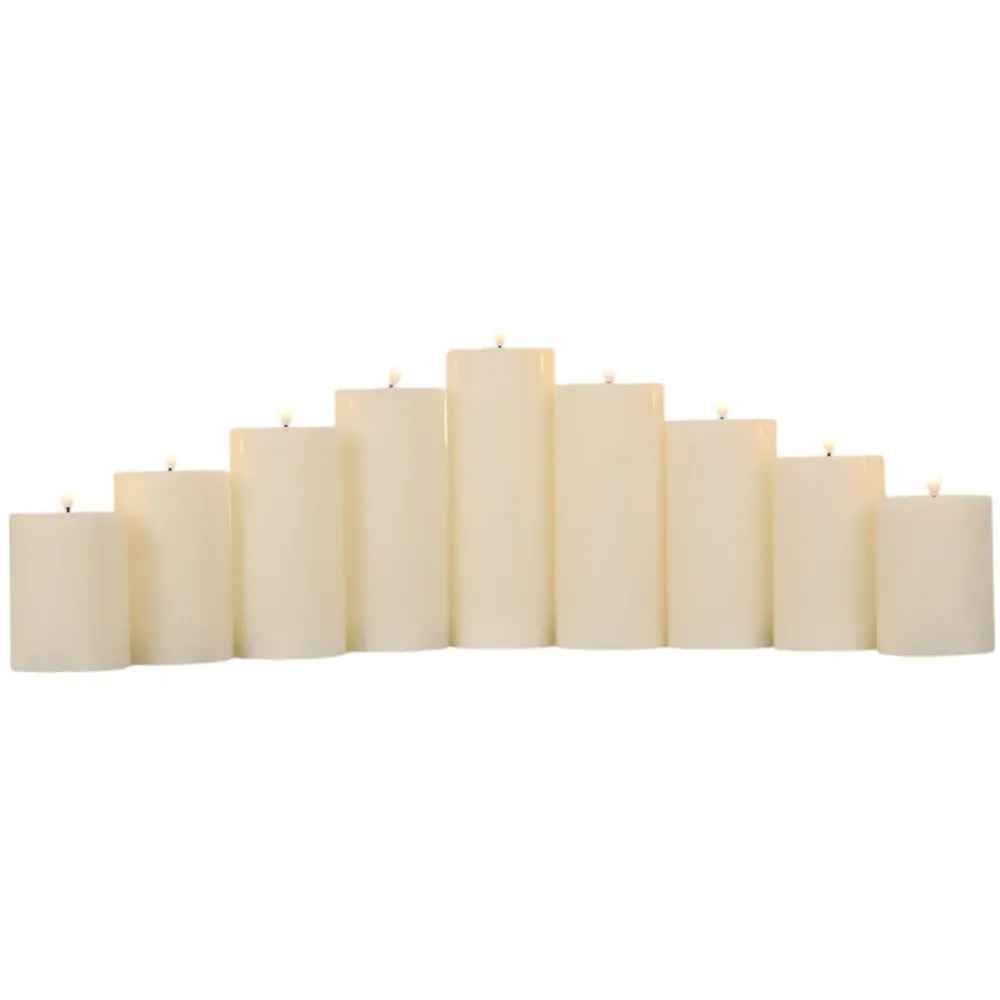 Set of 9 Flat Top LED Candles - White