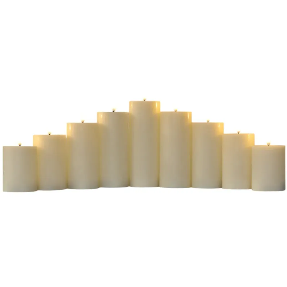Set of 9 Flat Top LED Candles - White