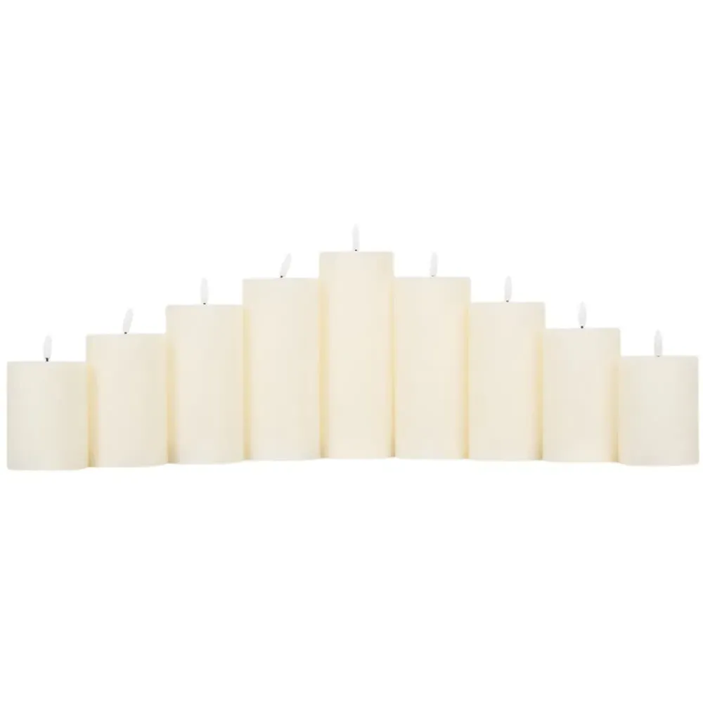 Set of 9 Flat Top LED Candles - White image