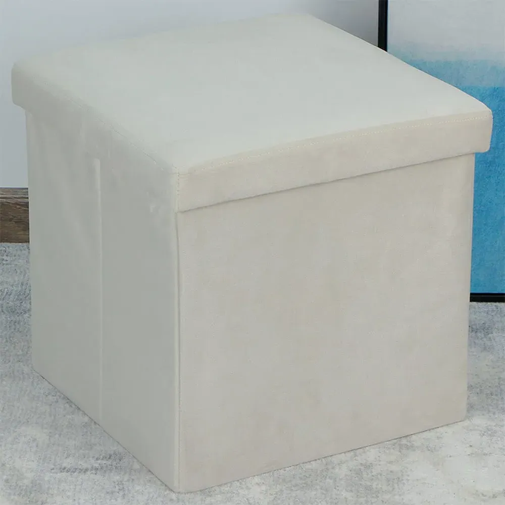 Seville Cube Ottoman with Storage - Cream, Crushed Velvet image