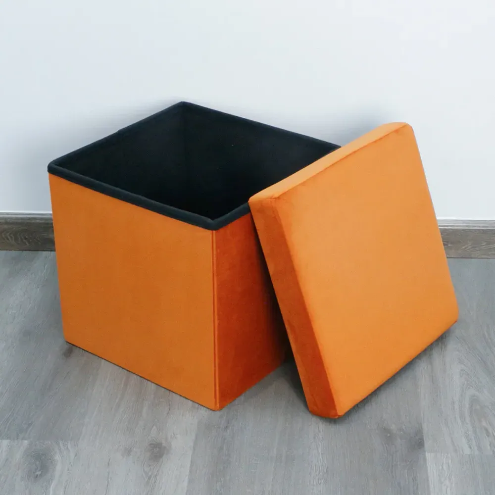 Seville Storage Box with Seating - Orange, Velvet