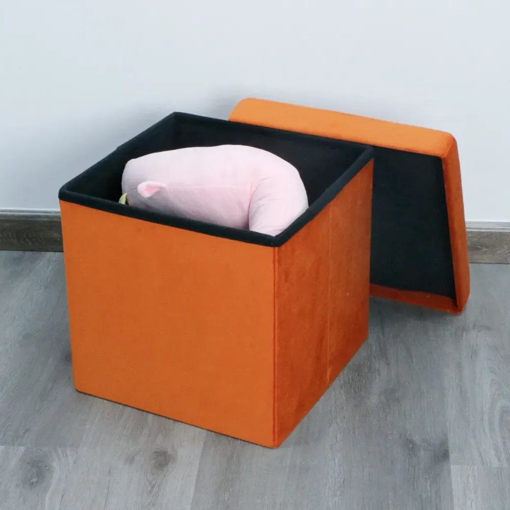 Seville Storage Box with Seating - Orange, Velvet