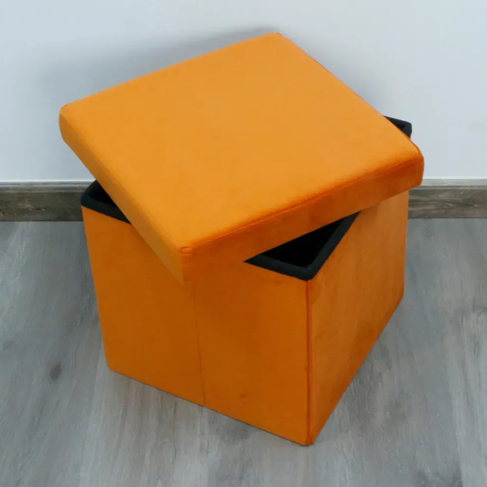 Seville Storage Box with Seating - Orange, Velvet