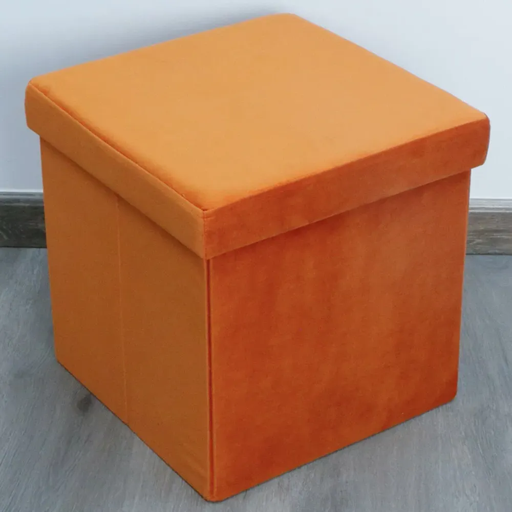 Seville Storage Box with Seating - Orange, Velvet