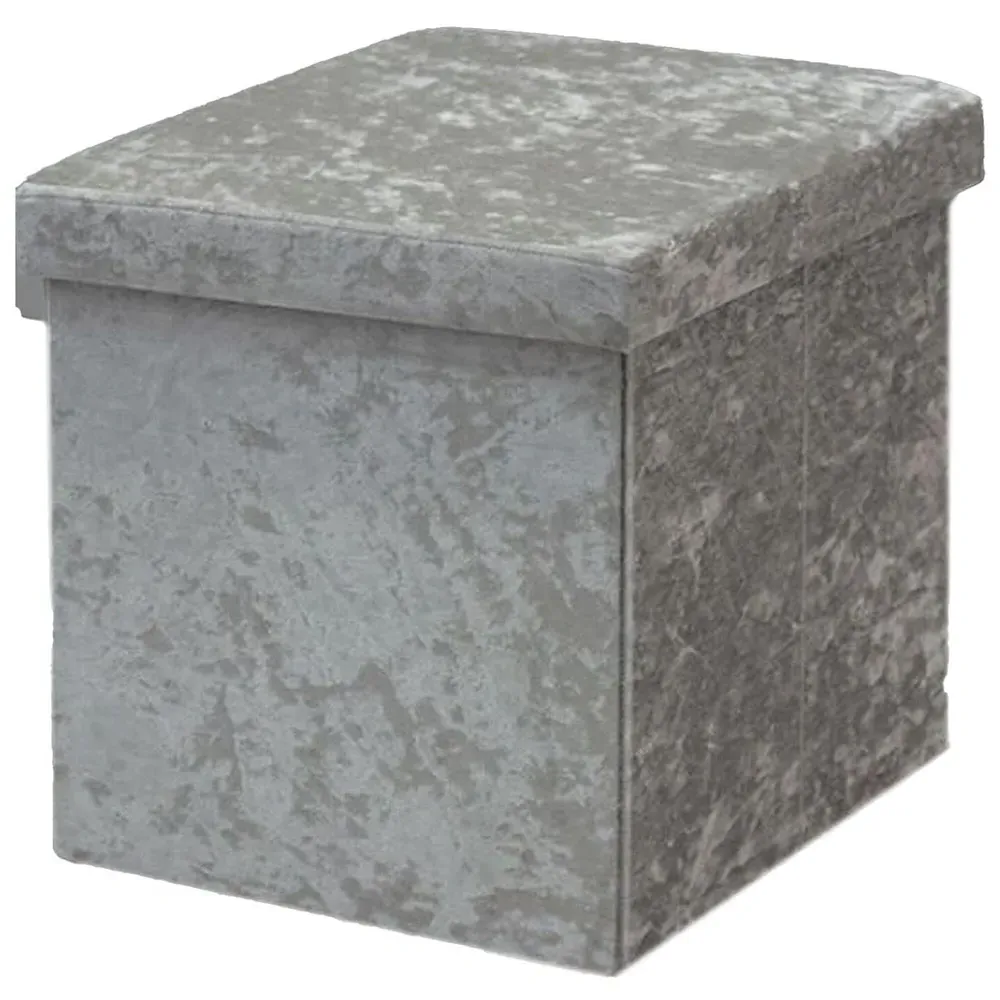 Seville Storage Box with Seating - Silver, Crushed Velvet