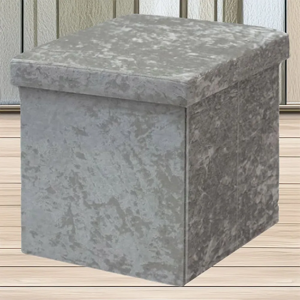 Seville Storage Box with Seating - Silver, Crushed Velvet