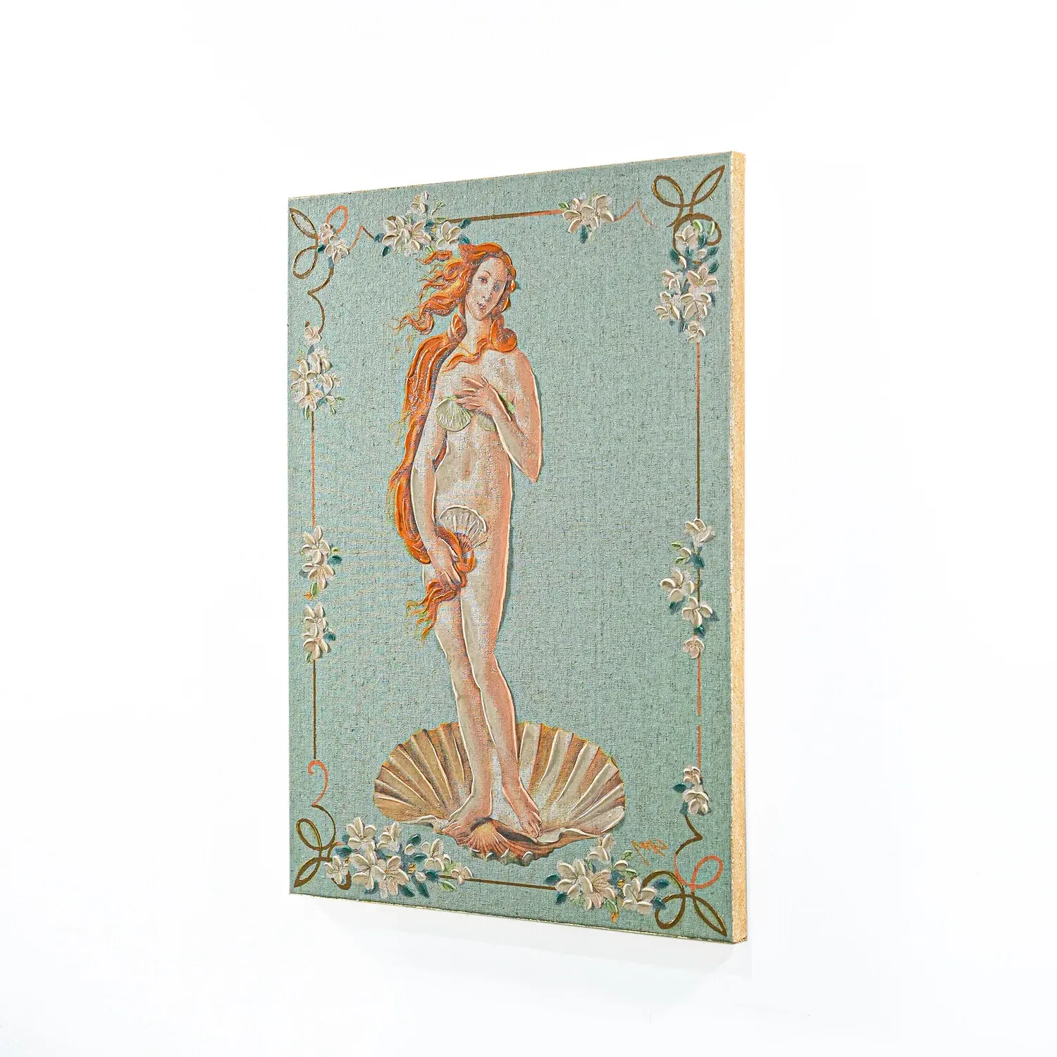 Shay Seashells Hand Painted Wall Art - Green, Linen