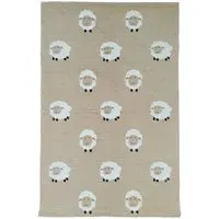 Sheep Printed Rug - Beige, Cotton