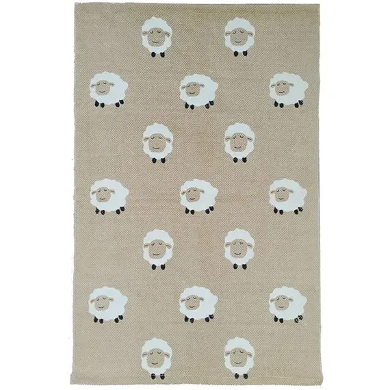 Sheep Printed Rug - Beige, Cotton image